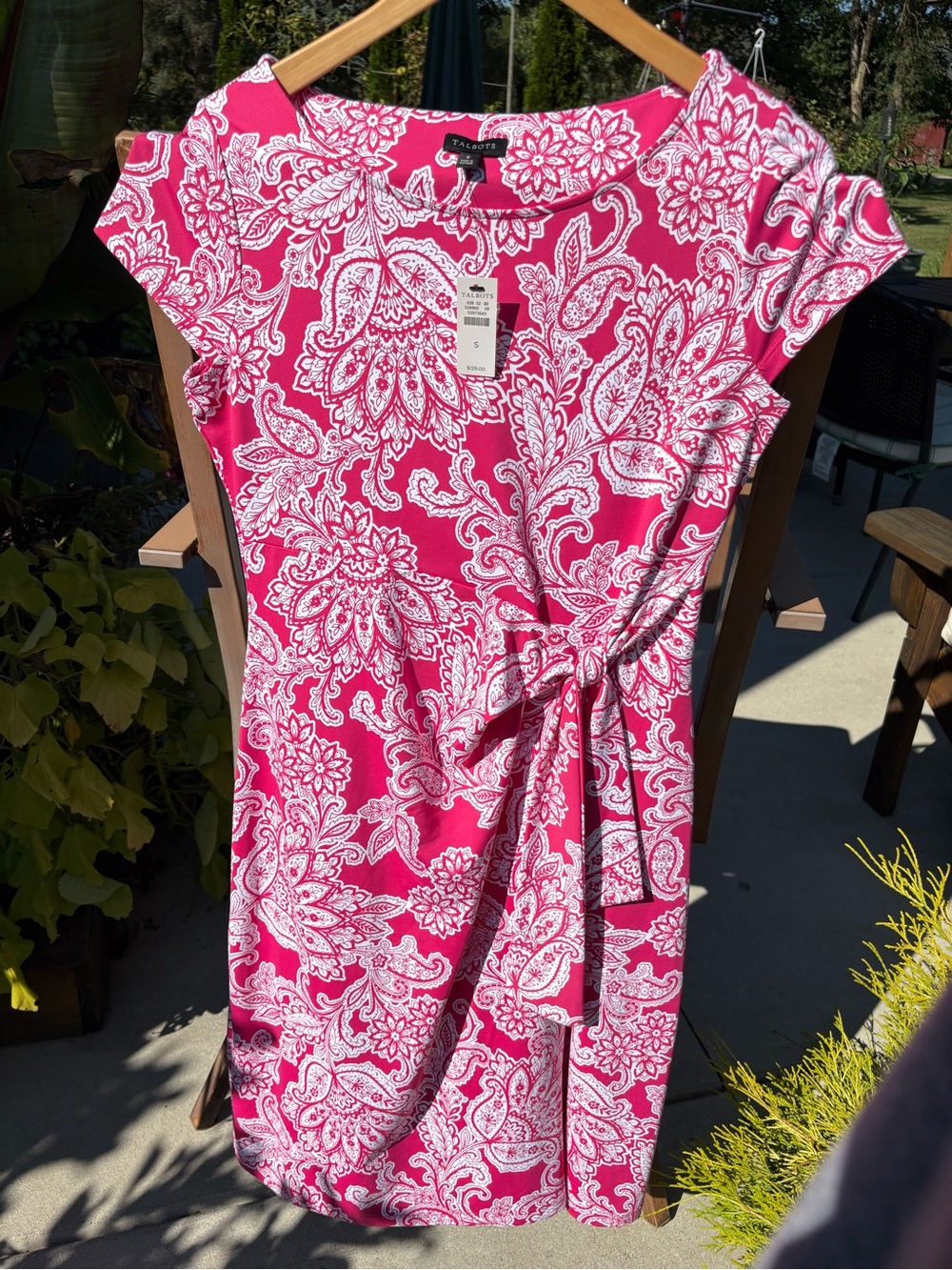 Talbots Pink Paisley Wrap-Style Cap Sleeve Dress NWT Size S